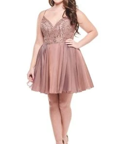 Cocktail Dresses Rachel Allan Curves - 4829 Embroidered V-neck Chiffon A-line Dress