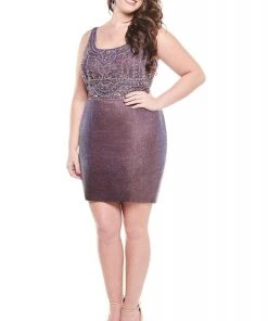 Rachel Allan Curves - 4830 Bedazzled Scoop Neck Sheath Dress Cocktail Dresses