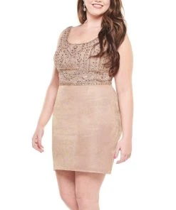 Rachel Allan Curves - 4830 Bedazzled Scoop Neck Sheath Dress Cocktail Dresses