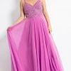 Formal Gowns Rachel Allan Curves - 6316 Beaded V-neck Chiffon A-line Dress