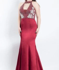 Formal Gowns Rachel Allan Curves - 6332 Embroidered Floral Halter Mermaid Gown
