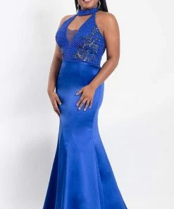 Formal Gowns Rachel Allan Curves - 6332 Embroidered Floral Halter Mermaid Gown