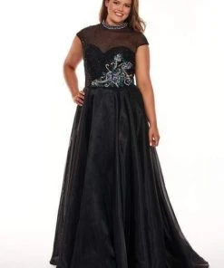 Rachel Allan Curves - 6661 Embroidered High Neck A-Line Dress Formal Gowns