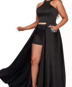 Formal Gowns Rachel Allan Curves - 6662 Contoured Halter Jeweled Overskirt Gown