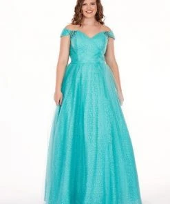 Formal Gowns Rachel Allan Curves - 6663 Off-Shoulder Evening Gown