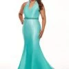 Rachel Allan Curves - 6669 Embellished Halter V-neck Matte Satin Dress Formal Gowns