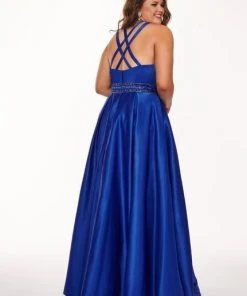 Formal Gowns Rachel Allan Curves - 6674 Brooch Accented Keyhole Cutout A-Line Gown