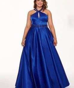 Formal Gowns Rachel Allan Curves - 6674 Brooch Accented Keyhole Cutout A-Line Gown