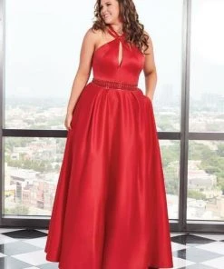 Formal Gowns Rachel Allan Curves - 6674 Brooch Accented Keyhole Cutout A-Line Gown