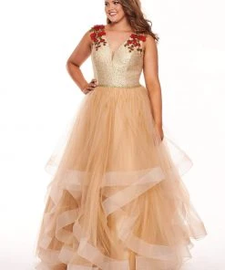 Rachel Allan Curves - 6675 Floral Embroidered Plunging Ballgown 8 Rachel Allan Curves - 6675 Floral Embroidered Plunging Ballgown