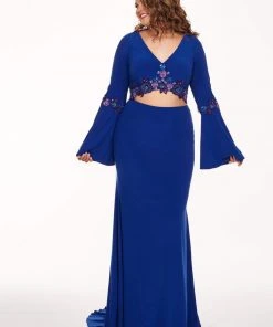 Rachel Allan Curves - 6689 Two Piece Beaded Long Sleeve Jersey Dress Formal Gowns 8 Rachel Allan Curves - 6689 Two Piece Beaded Long Sleeve Jersey Dress Formal Gowns