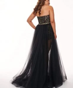 Rachel Allan Curves - 6692 Lace Romper With Tulle Skirt Overlay Plus Size Dresses