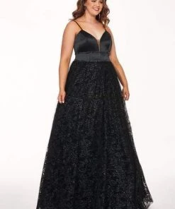 Rachel Allan Curves - 6695 Matte Satin Glitter Tulle Ballgown