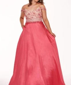 Formal Gowns Rachel Allan Curves - 6696 Beaded V-neck Taffeta Ballgown