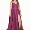 Formal Gowns Rachel Allan Curves - 6700 V-neck Glitter Woven A-line Dress With Slit 1 Formal Gowns Rachel Allan Curves - 6700 V-neck Glitter Woven A-line Dress With Slit