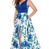 Rachel Allan Curves - 7217 V-Neck Floral High-Slit A-Line Dress 1 Rachel Allan Curves - 7217 V-Neck Floral High-Slit A-Line Dress