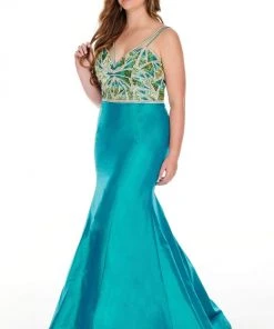 Rachel Allan Curves - 7221 Sweetheart Embellished Bodice Trumpet Dress