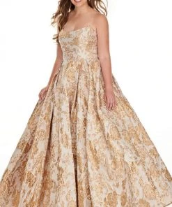 Rachel Allan Curves - 7224 Scoop Metallic Print Ballgown