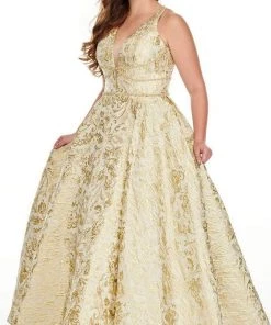 Formal Gowns Rachel Allan Curves - 7226 V-Neck Jacquard Ballgown