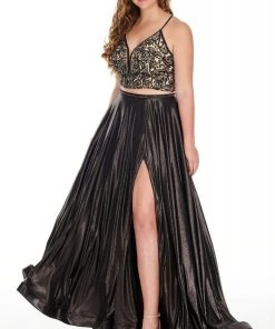 Rachel Allan Curves - 7235 Two-Piece Bead-Ornate Shimmer Jersey Gown