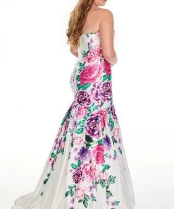 Rachel Allan Curves - 7238 Sweetheart Floral Trumpet Dress
