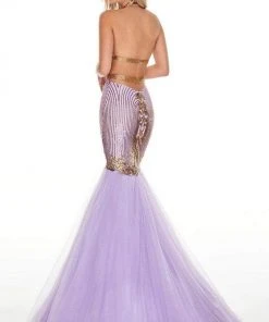 Rachel Allan - Embellished Halter Tulle Mermaid Dress 7142 Formal Gowns 9 Rachel Allan - Embellished Halter Tulle Mermaid Dress 7142 Formal Gowns