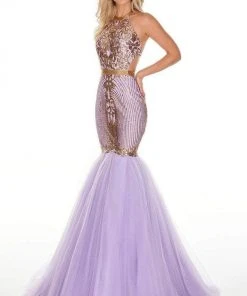 Rachel Allan - Embellished Halter Tulle Mermaid Dress 7142 Formal Gowns 8 Rachel Allan - Embellished Halter Tulle Mermaid Dress 7142 Formal Gowns