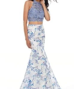 Rachel Allan - Embellished High Neck Lace-Up Open Back Two Piece Gown 7170 - 1 Pc Periwinkle In Size 4 Available