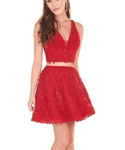 Cocktail Dresses Rachel Allan Homecoming - 4028 Two Piece Lace Appliqued Dress