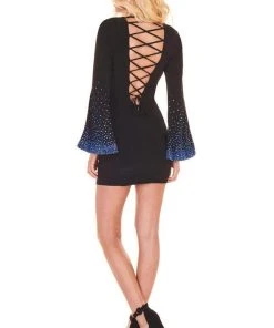 Rachel Allan Homecoming - 4030 Long Bell Sleeves Plunging V-Neck Dress 5 Rachel Allan Homecoming - 4030 Long Bell Sleeves Plunging V-Neck Dress