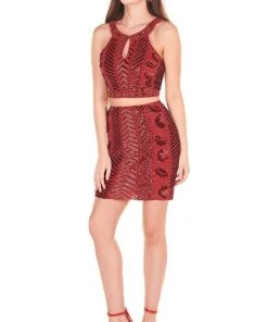 Cocktail Dresses Rachel Allan Homecoming - 4059 Two Piece Beaded Halter Cocktail Dress