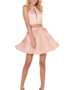 Cocktail Dresses Rachel Allan Homecoming - 4074 Beaded Two Piece Halter A-line Dress