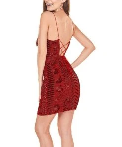 Rachel Allan Homecoming - 4089 Beaded Plunging V-neck Sheath Dress