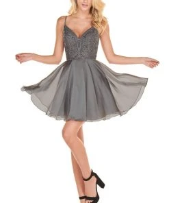 Cocktail Dresses Rachel Allan Homecoming - 4100 Applique Plunging V-neck Chiffon Dress