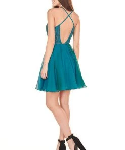 Cocktail Dresses Rachel Allan Homecoming - 4100 Applique Plunging V-neck Chiffon Dress