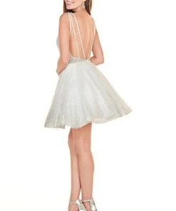 Rachel Allan Homecoming - 4132 Deep V-neck Glitter Tulle A-line Dress 7 Rachel Allan Homecoming - 4132 Deep V-neck Glitter Tulle A-line Dress