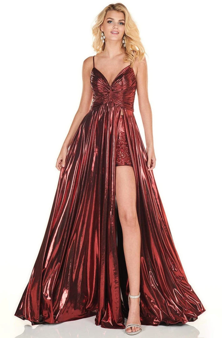 Formal Gowns Rachel Allan Homecoming - 4142 Ruched Deep V-neck A-line Gown 3 Formal Gowns Rachel Allan Homecoming - 4142 Ruched Deep V-neck A-line Gown