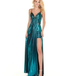 Formal Gowns Rachel Allan Homecoming - 4142 Ruched Deep V-neck A-line Gown 9 Formal Gowns Rachel Allan Homecoming - 4142 Ruched Deep V-neck A-line Gown