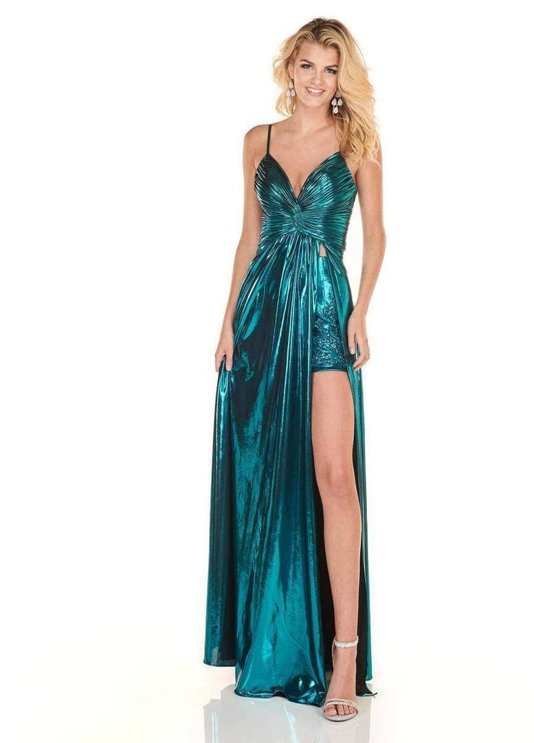 Formal Gowns Rachel Allan Homecoming - 4142 Ruched Deep V-neck A-line Gown 5 Formal Gowns Rachel Allan Homecoming - 4142 Ruched Deep V-neck A-line Gown
