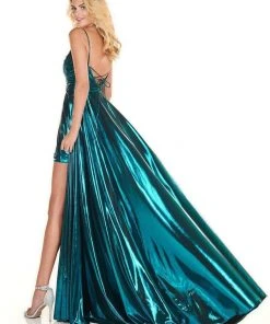 Formal Gowns Rachel Allan Homecoming - 4142 Ruched Deep V-neck A-line Gown 10 Formal Gowns Rachel Allan Homecoming - 4142 Ruched Deep V-neck A-line Gown