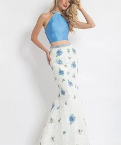 Rachel Allan - Lace Floral Mermaid Dress 6050 - 1 Pc Periwinkle/White In Size 4 Available Formal Gowns