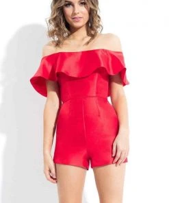 Rachel Allan LBD - L1088 Ruffled Off-Shoulder Mikado Romper