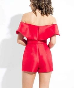 Rachel Allan LBD - L1088 Ruffled Off-Shoulder Mikado Romper