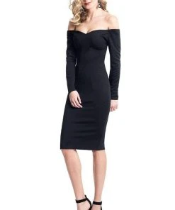 Cocktail Dresses Rachel Allan LBD - L1121 Long Sleeve Off Shoulder Jersey Dress