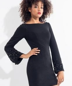 Cocktail Dresses Rachel Allan LBD - L1144 Embellished Bateau Sheath Dress