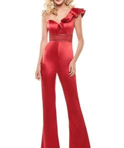 Rachel Allan LBD - L1238 Embellished Ruffled One Shoulder Jumpsuit 8 Rachel Allan LBD - L1238 Embellished Ruffled One Shoulder Jumpsuit