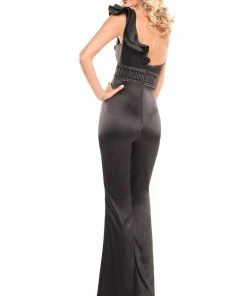 Rachel Allan LBD - L1238 Embellished Ruffled One Shoulder Jumpsuit