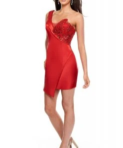 Rachel Allan LBD - L1266 Asymmetrical Wrap Sheath Cocktail Dress Cocktail Dresses