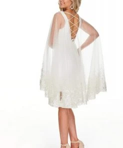 Rachel Allan LBD - L1277 Embroidered V-Neck Dress With Cape Overlay