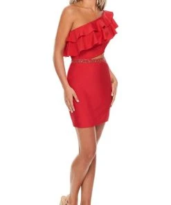 Cocktail Dresses Rachel Allan LBD - L1281 One Shoulder Ruffled Fitted Dress 8 Cocktail Dresses Rachel Allan LBD - L1281 One Shoulder Ruffled Fitted Dress